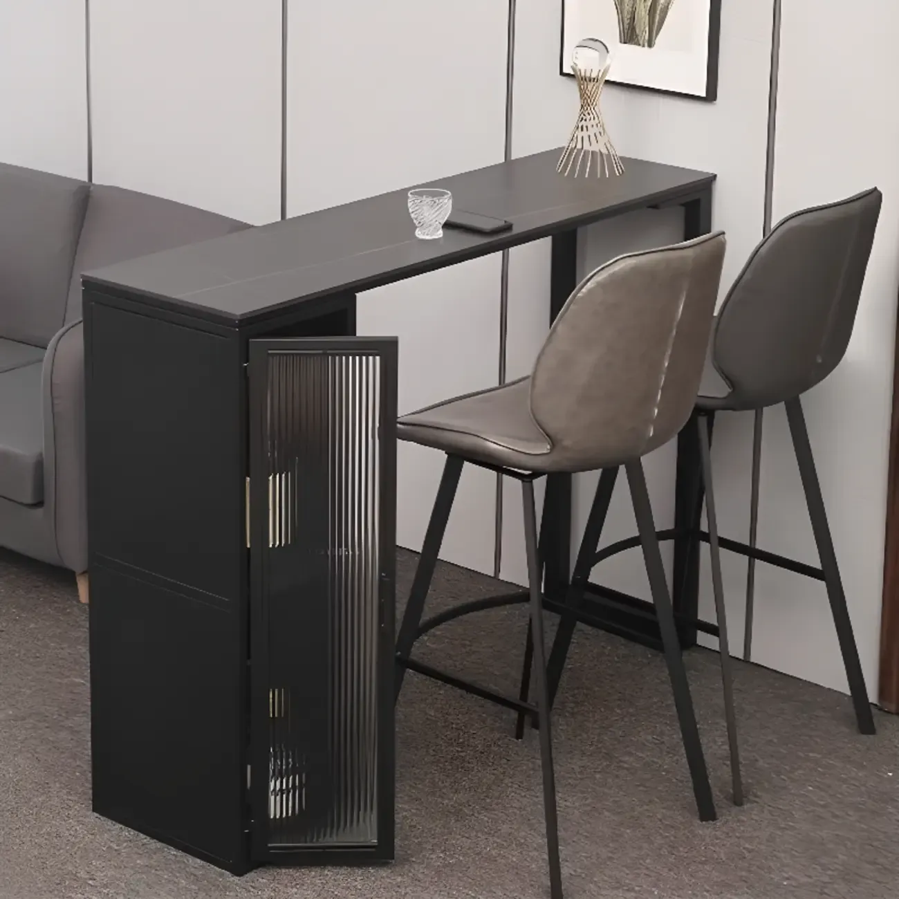 Modern Black Metal Fixed Top Storage Bar Tables Image - 6