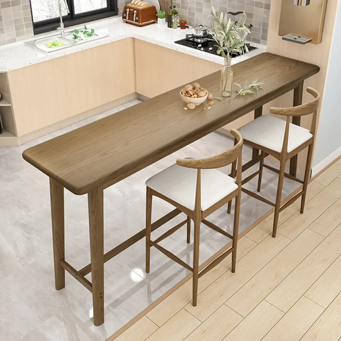 Simple Brown Wooden Footrest Bar Tables Image - 1