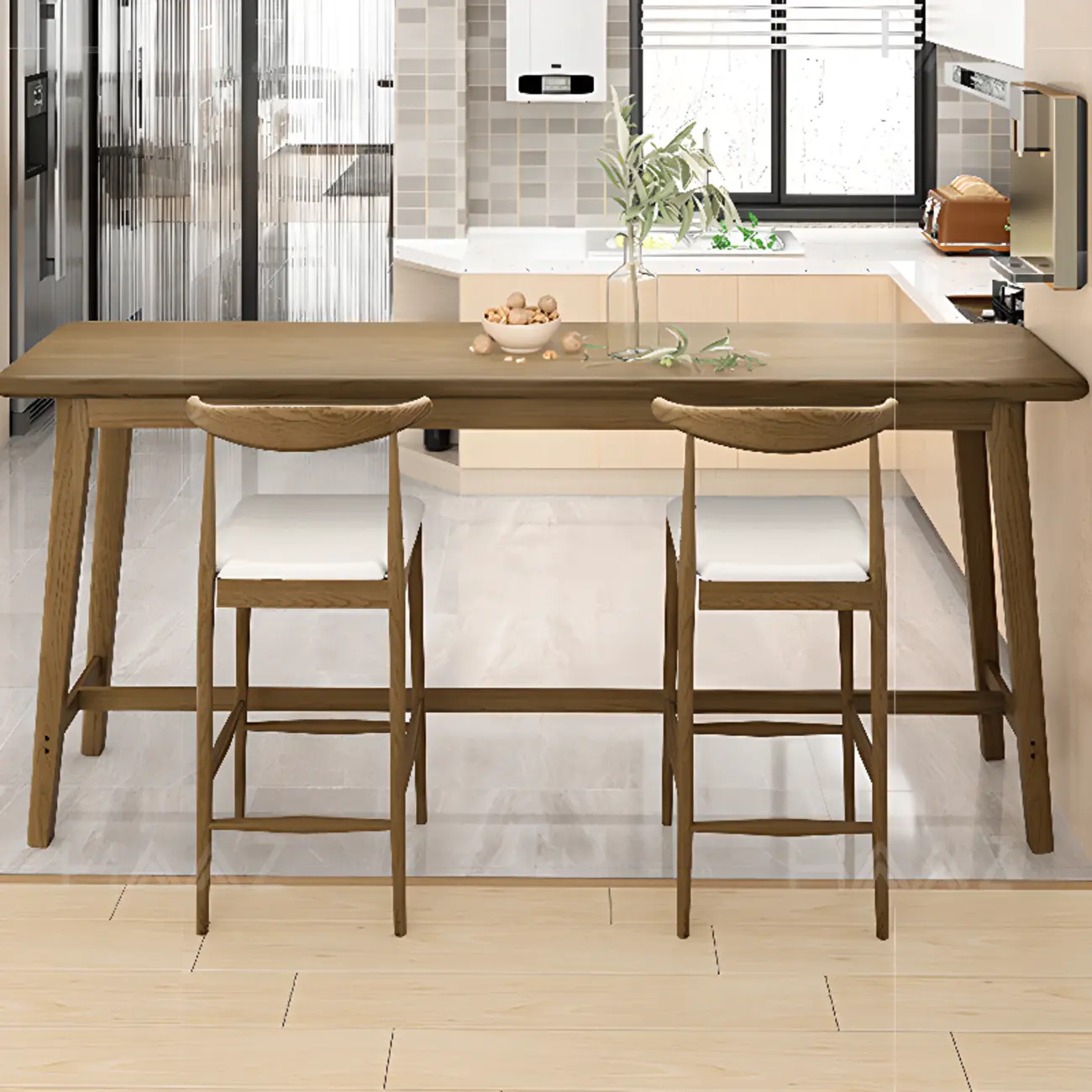 Simple Brown Wooden Footrest Bar Tables Image - 2 | homeyfad