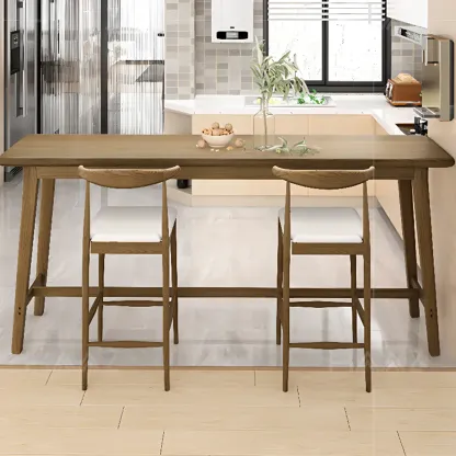 Simple Brown Wooden Footrest Bar Tables Image - 2