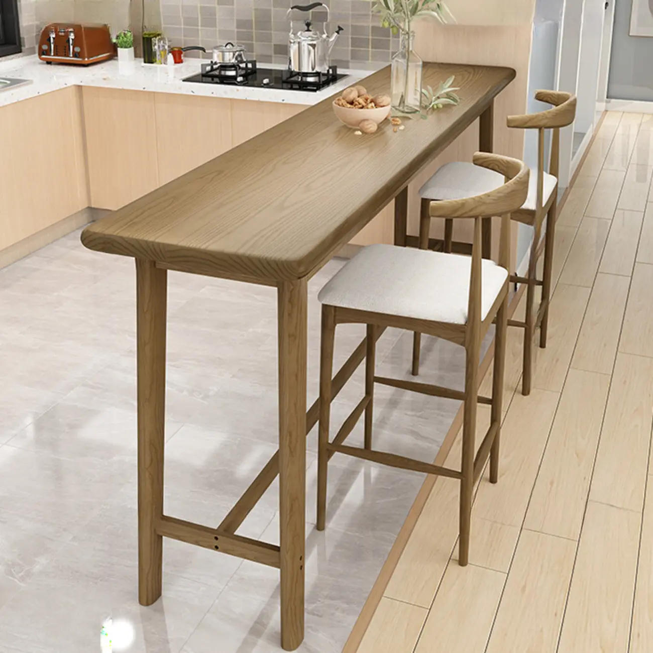 Simple Brown Wooden Footrest Bar Tables Image - 3 | homeyfad