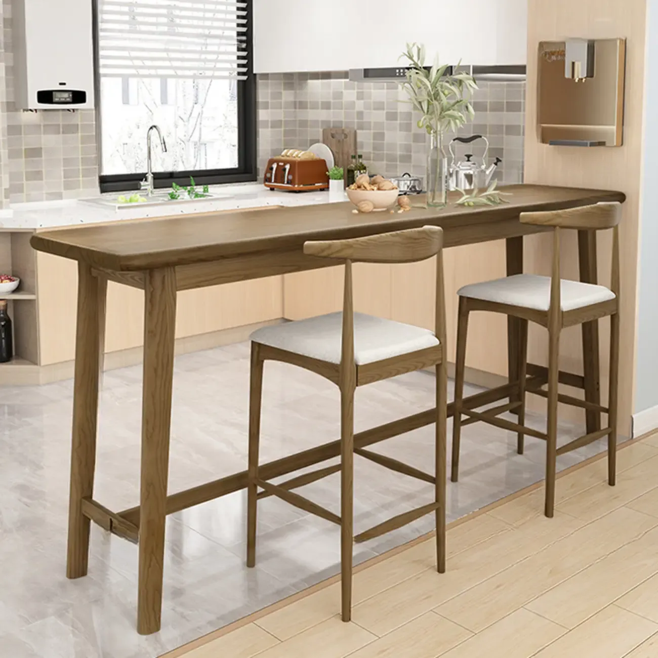 Simple Brown Wooden Footrest Bar Tables Image - 4