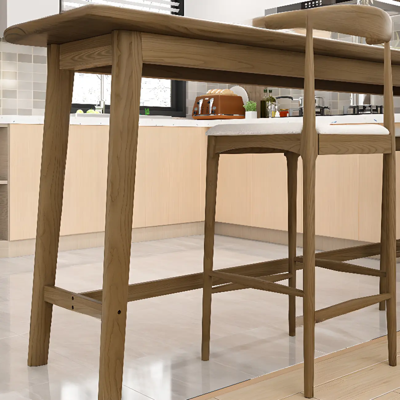 Simple Brown Wooden Footrest Bar Tables Image - 7 | homeyfad