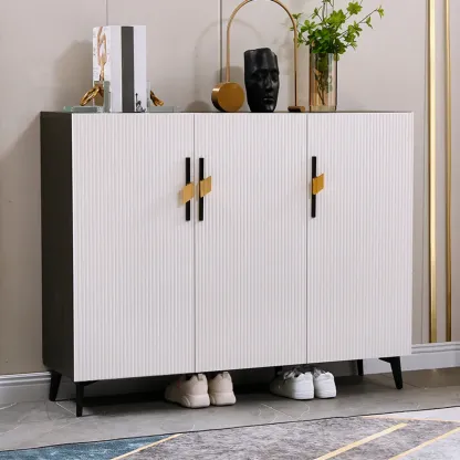 Modish White Wood Shoe Cabinet with Adjustable Shelves Image - 1