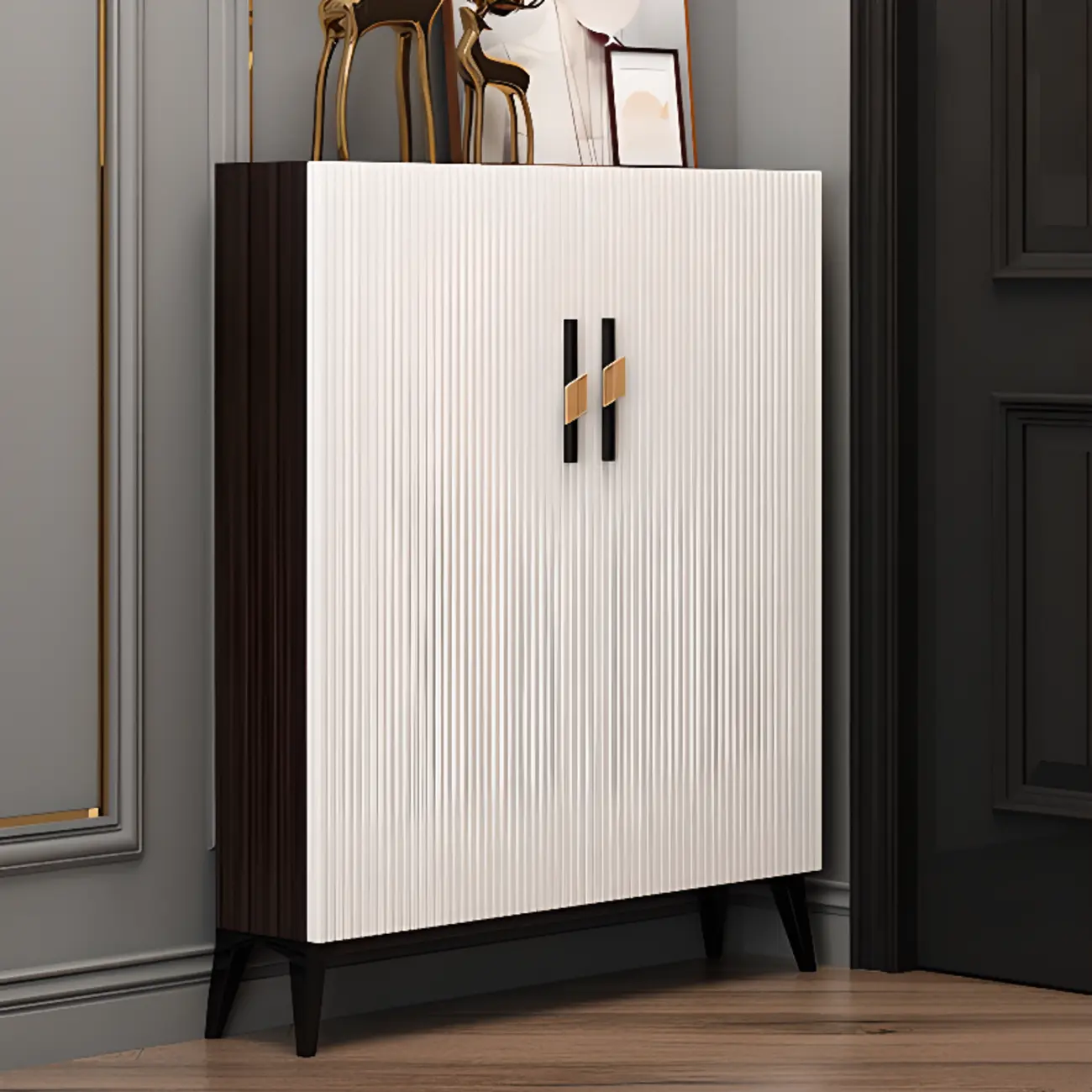 Modish White Wood Shoe Cabinet with Adjustable Shelves Image - 3 | homeyfad