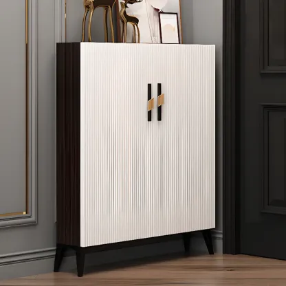 Modish White Wood Shoe Cabinet with Adjustable Shelves Image - 3