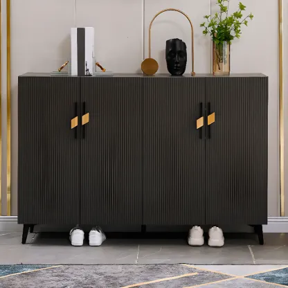 Modish White Wood Shoe Cabinet with Adjustable Shelves Image - 2