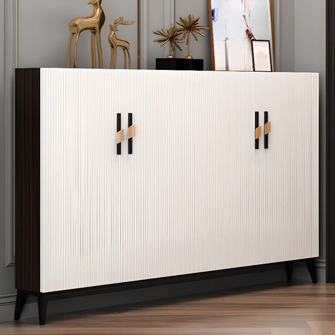 Modish White Wood Shoe Cabinet with Adjustable Shelves Image - 5 | homeyfad