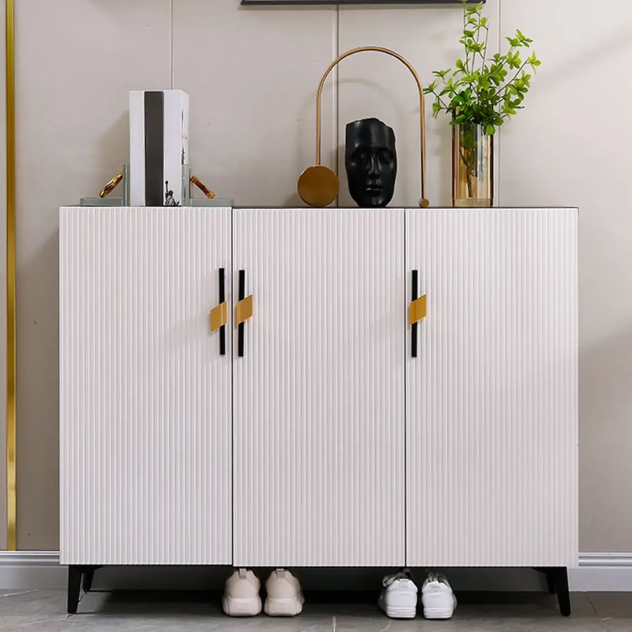 Modish White Wood Shoe Cabinet with Adjustable Shelves Image - 6