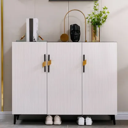 Modish White Wood Shoe Cabinet with Adjustable Shelves Image - 6