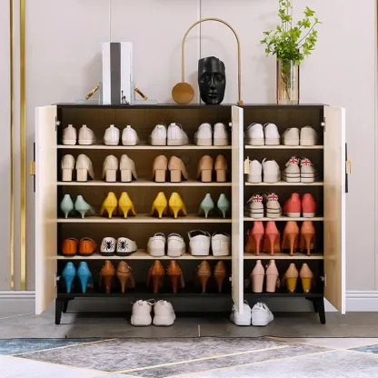 Modish White Wood Shoe Cabinet with Adjustable Shelves Image - 8