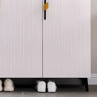 Modish White Wood Shoe Cabinet with Adjustable Shelves Image - 11