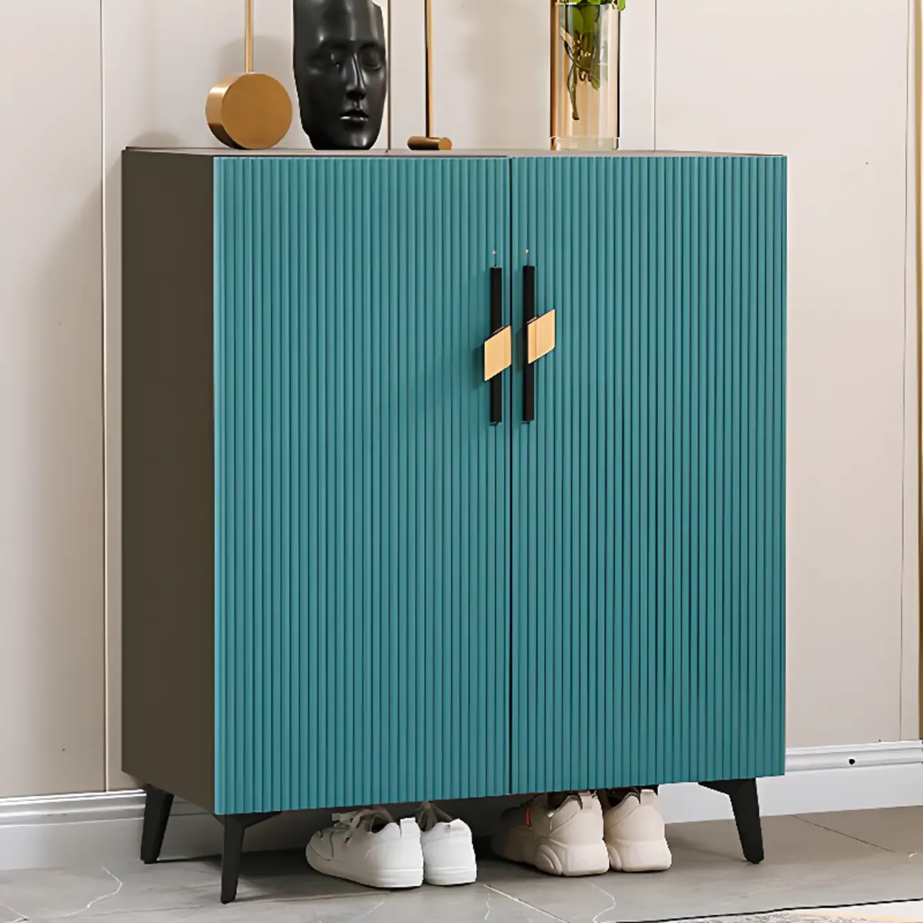 Modish White Wood Shoe Cabinet with Adjustable Shelves Image - 13