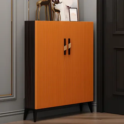 Modish White Wood Shoe Cabinet with Adjustable Shelves Image - 15