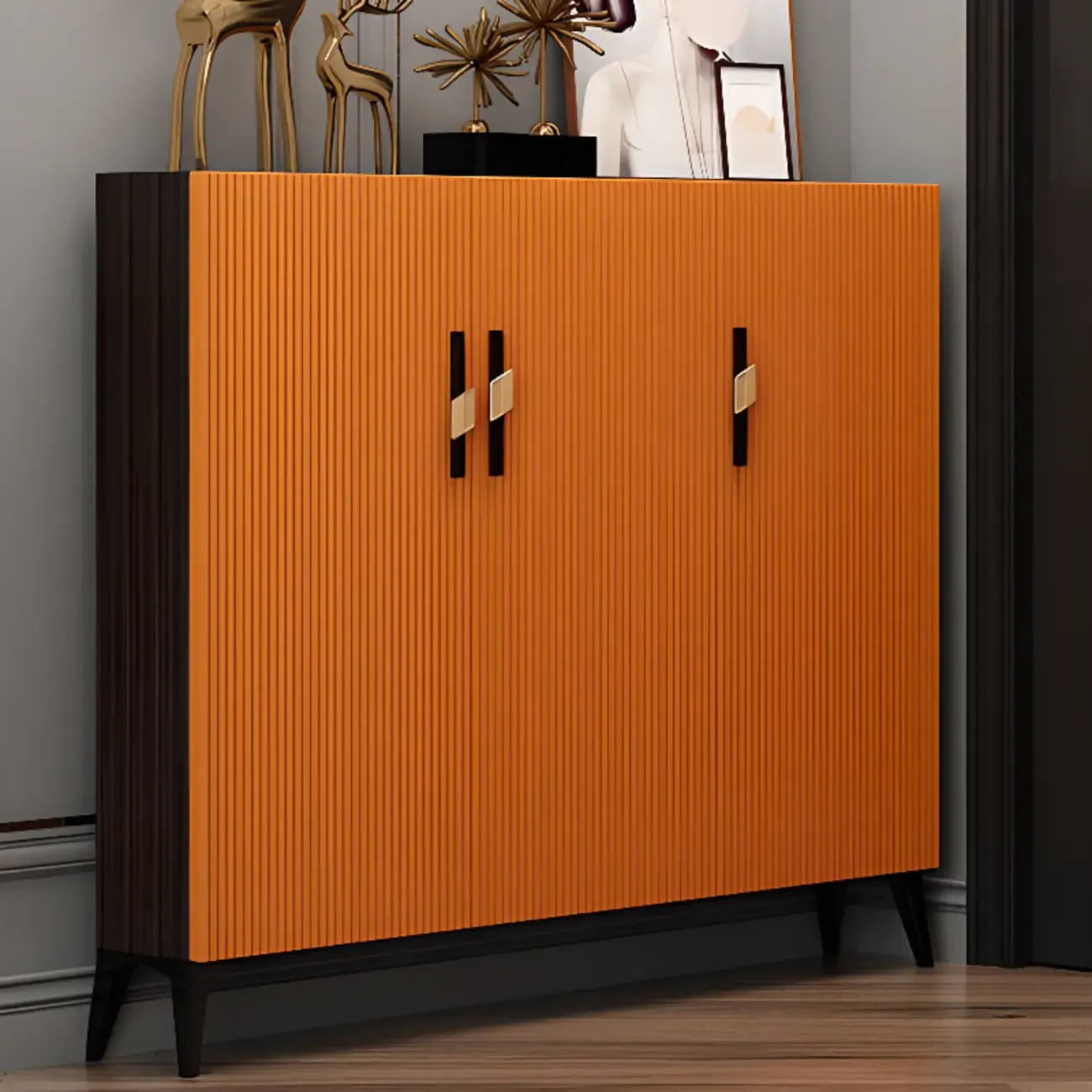 Modish White Wood Shoe Cabinet with Adjustable Shelves Image - 16