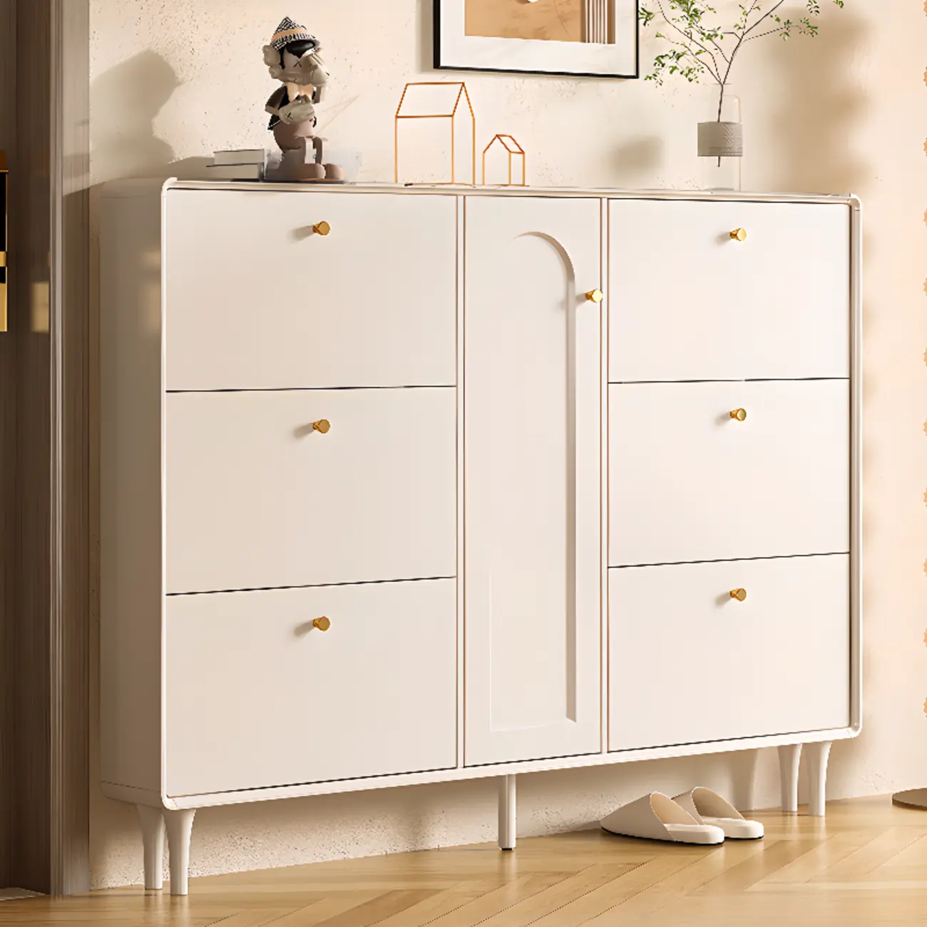 Beige Wood Entryway Shoe Cabinet with Hidden Storage  Image - 1 | homeyfad