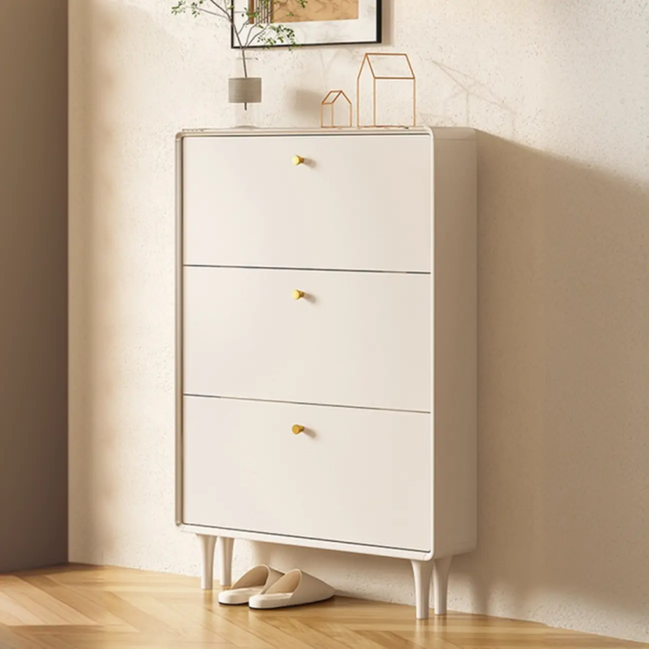 Beige Wood Entryway Shoe Cabinet with Hidden Storage  Image - 2 | homeyfad