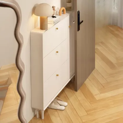 Beige Wood Entryway Shoe Cabinet with Hidden Storage  Image - 4