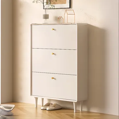 Beige Wood Entryway Shoe Cabinet with Hidden Storage  Image - 5