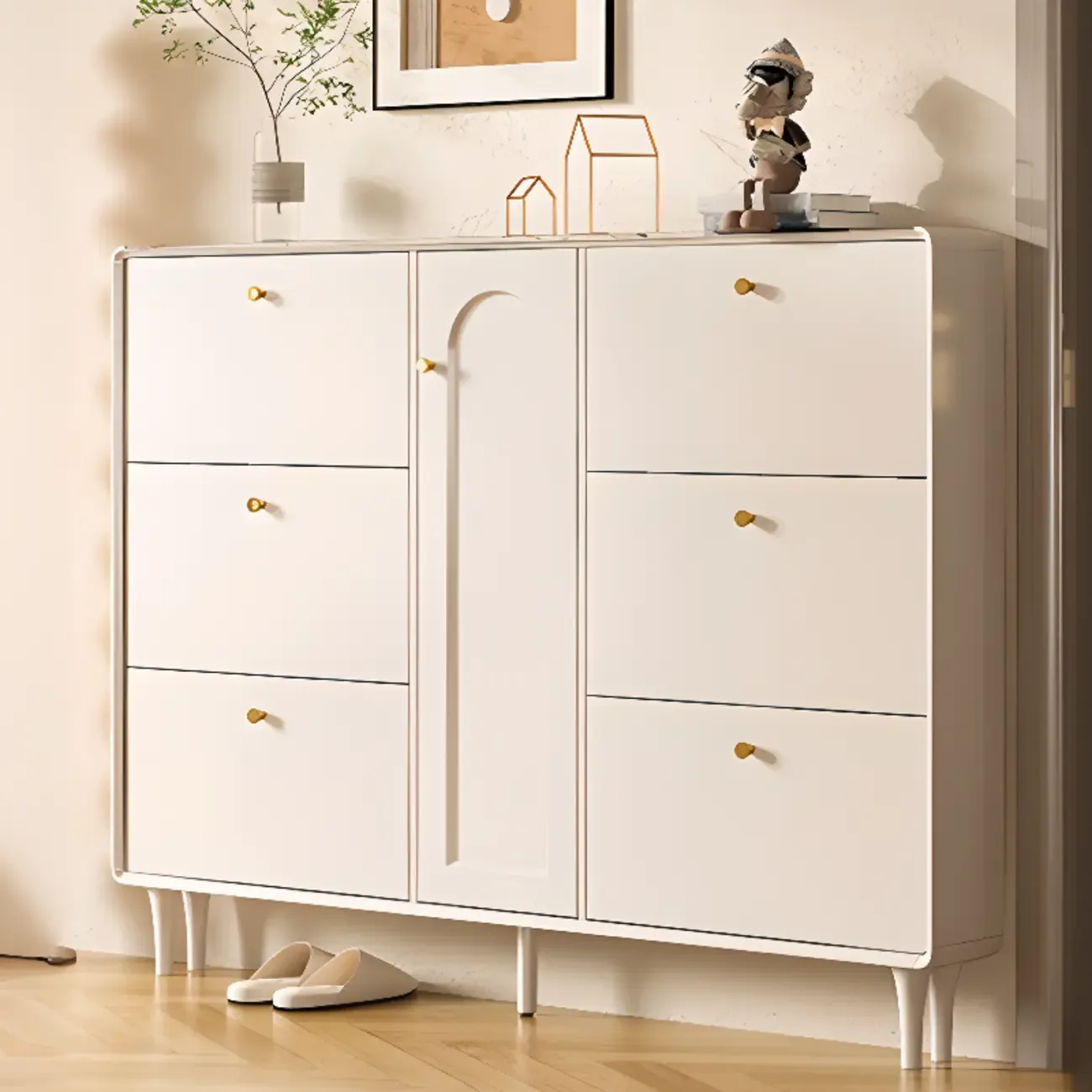 Beige Wood Entryway Shoe Cabinet with Hidden Storage  Image - 9