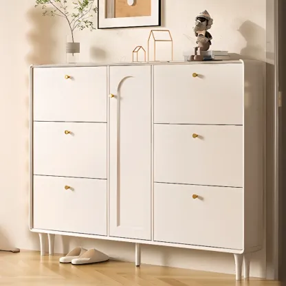 Beige Wood Entryway Shoe Cabinet with Hidden Storage  Image - 9
