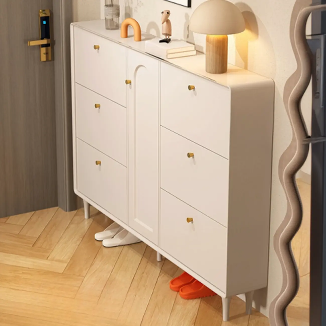 Beige Wood Entryway Shoe Cabinet with Hidden Storage  Image - 13 | homeyfad