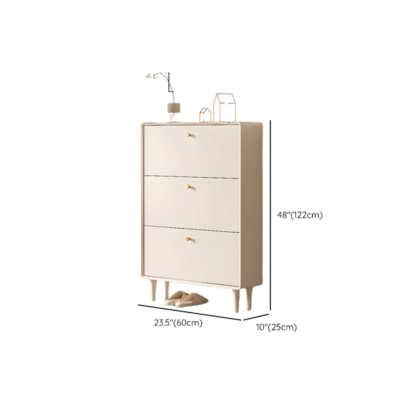 Beige Wood Entryway Shoe Cabinet with Hidden Storage  #size