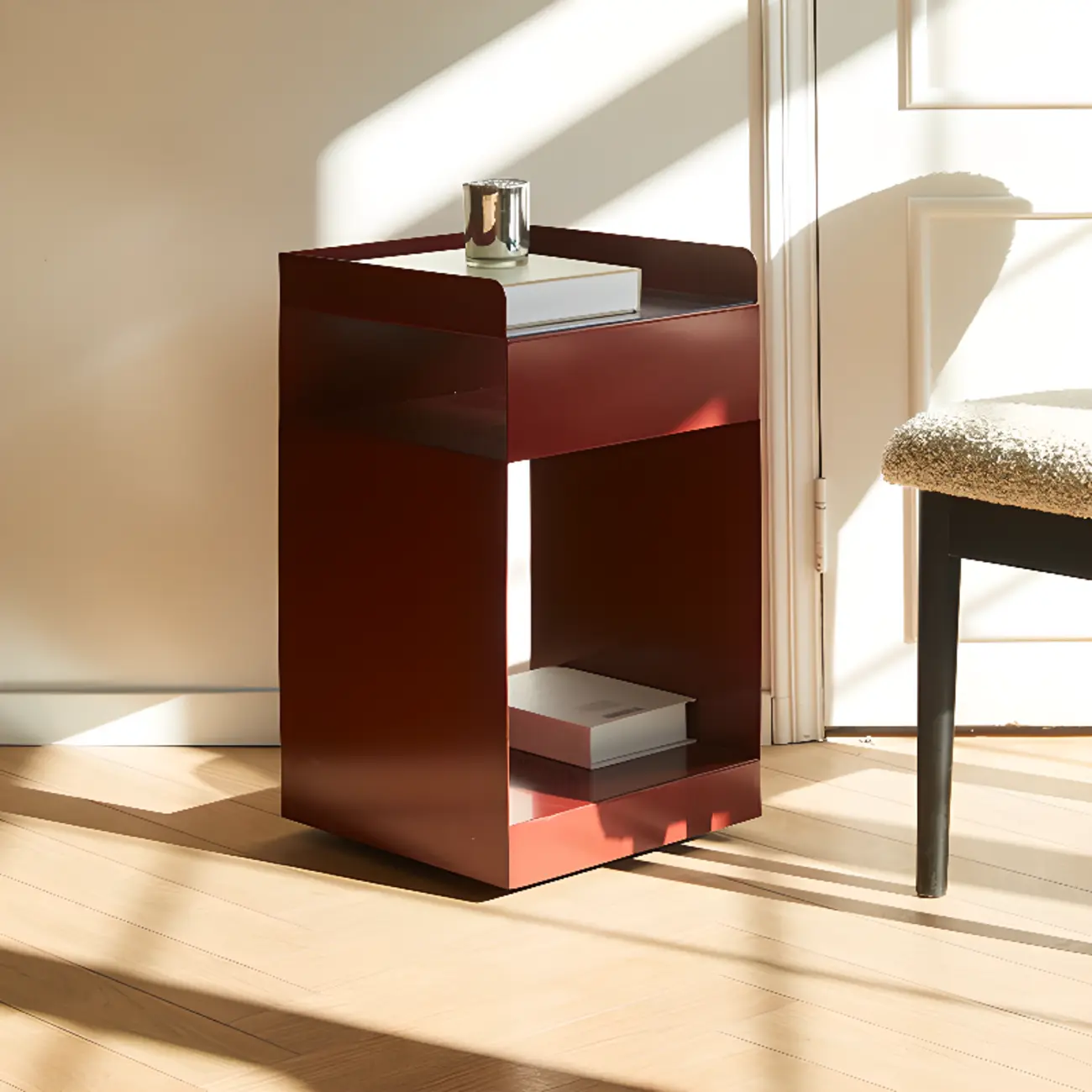 White Rectangular Steel Swivel Side Table with Storage Image - 3 | homeyfad