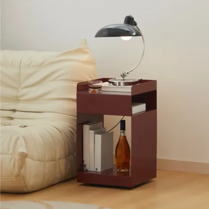 White Rectangular Steel Swivel Side Table with Storage Image - 2