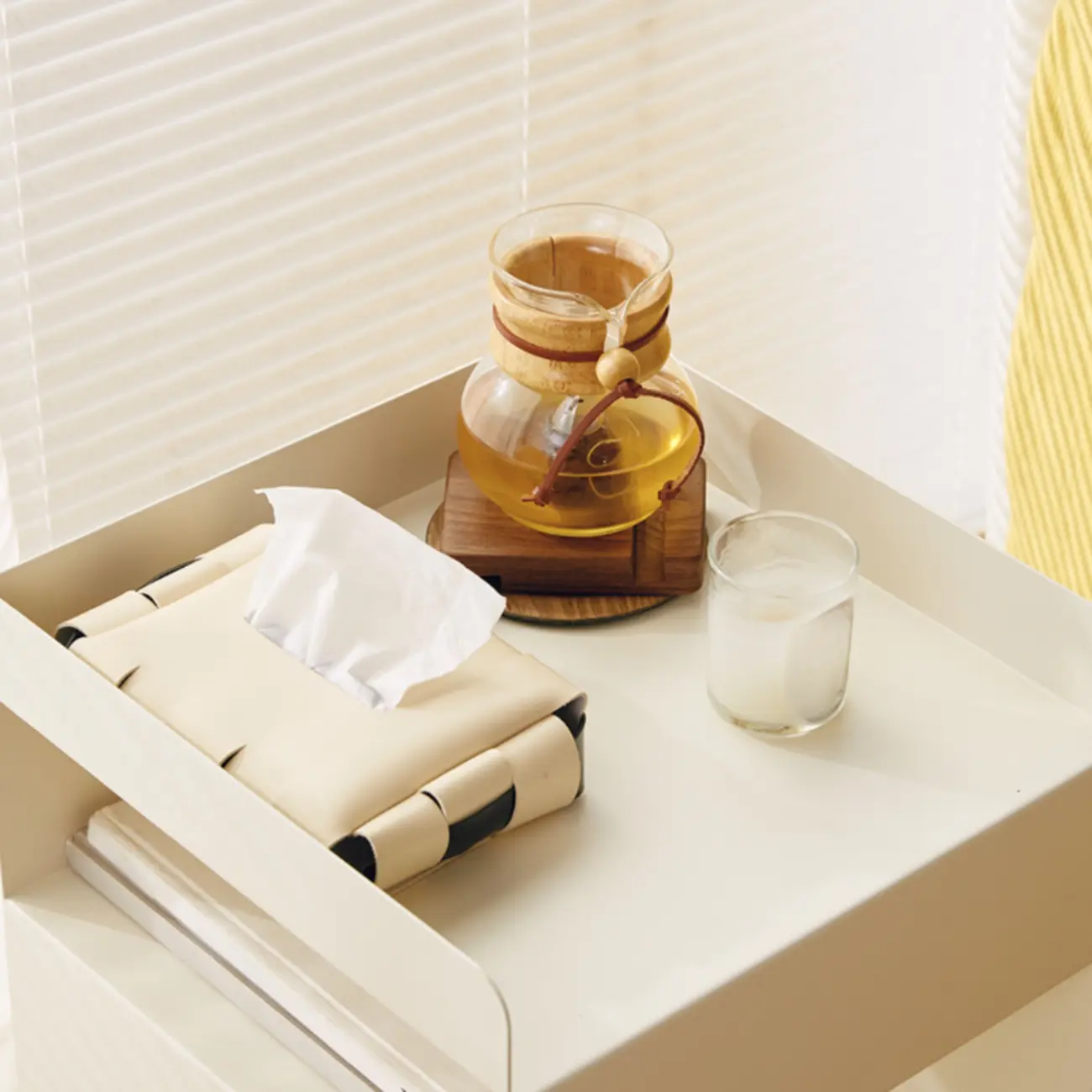 White Rectangular Steel Swivel Side Table with Storage Image - 8 | homeyfad