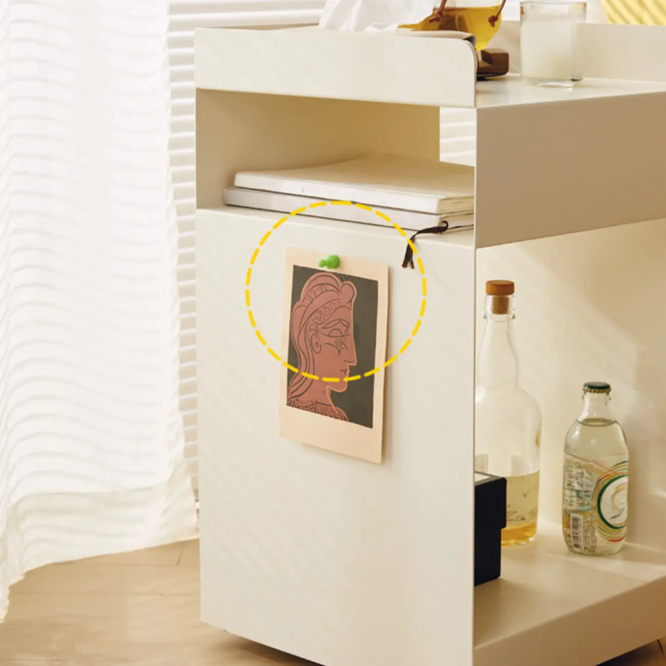 White Rectangular Steel Swivel Side Table with Storage Image - 7 | homeyfad