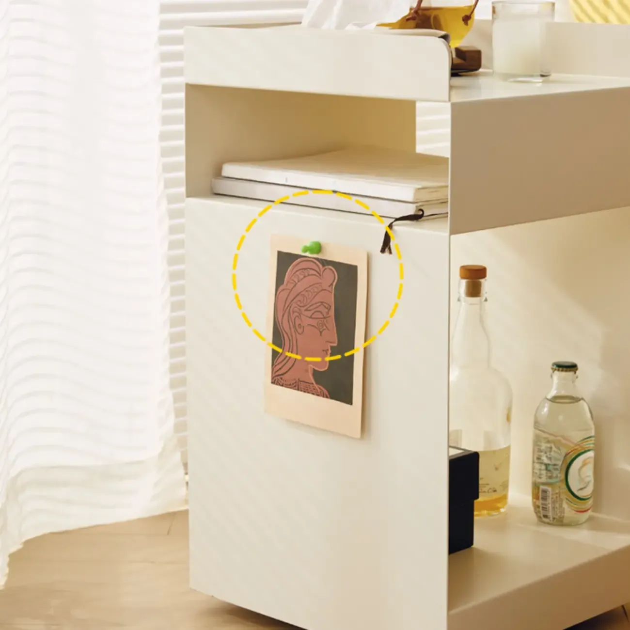 White Rectangular Steel Swivel Side Table with Storage Image - 7