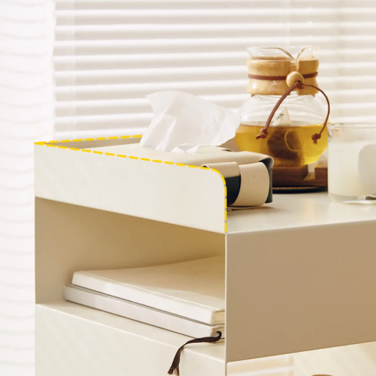 White Rectangular Steel Swivel Side Table with Storage Image - 6 | homeyfad