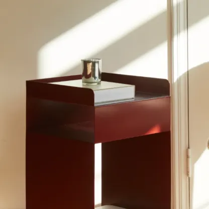 White Rectangular Steel Swivel Side Table with Storage Image - 5