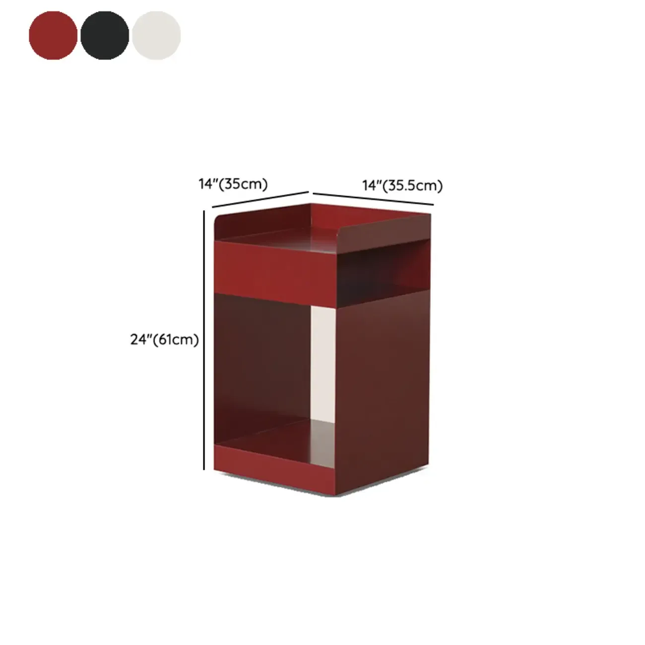 White Rectangular Steel Swivel Side Table with Storage #size