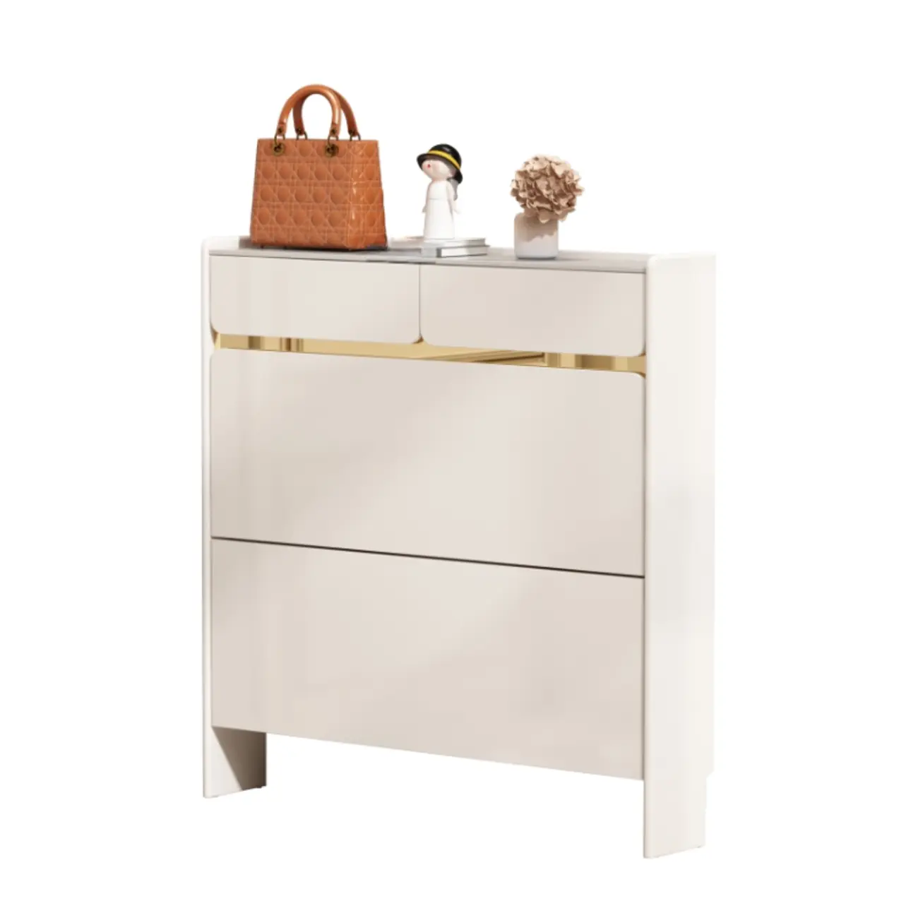 Entryway Glam White Wood Shoe Cabinet with Drawers Image - 5 | homeyfad