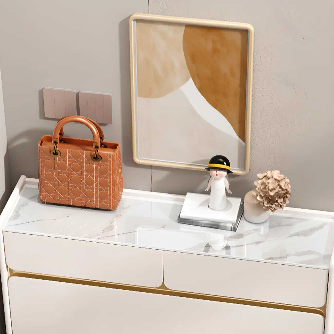 Entryway Glam White Wood Shoe Cabinet with Drawers Image - 7 | homeyfad