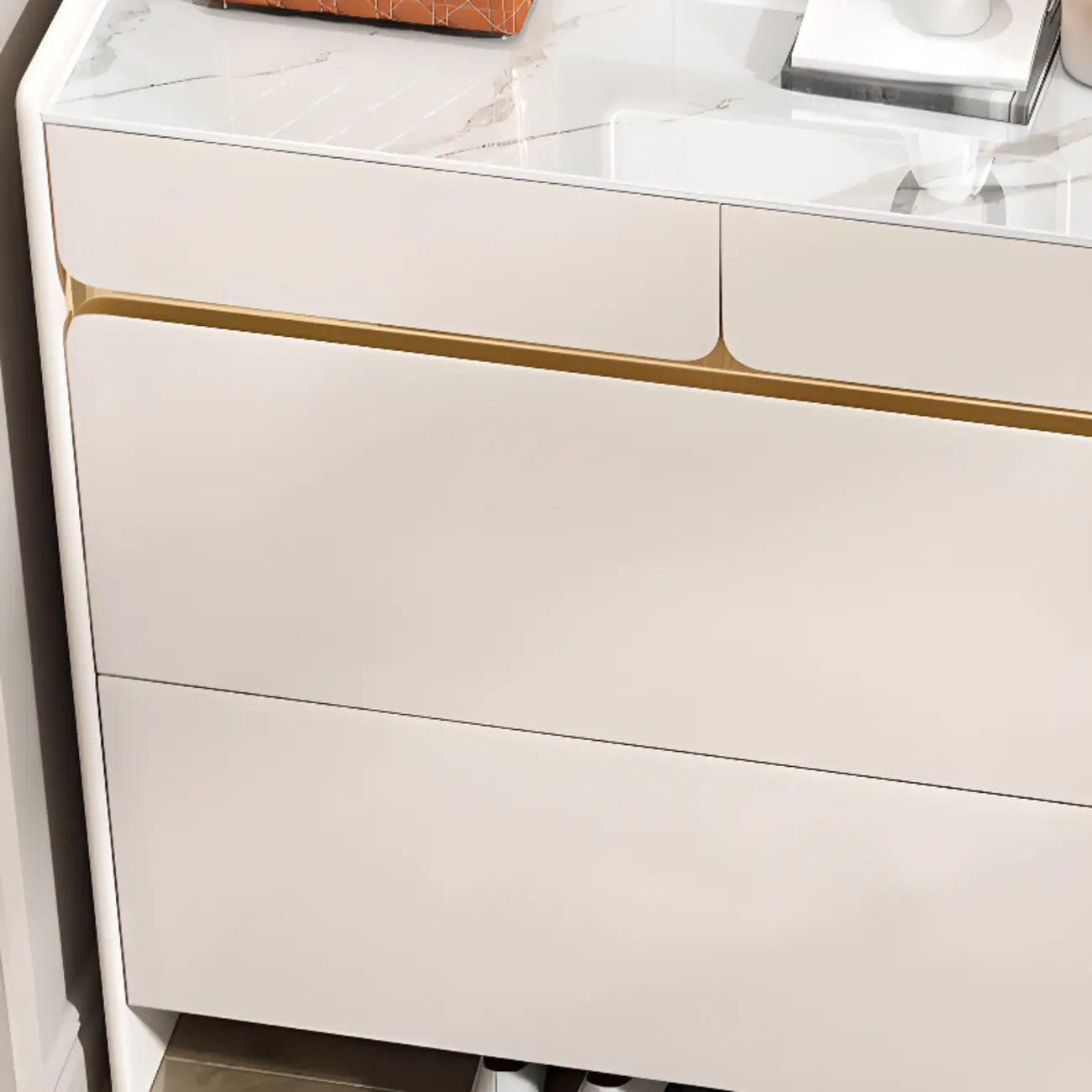 Entryway Glam White Wood Shoe Cabinet with Drawers Image - 8 | homeyfad