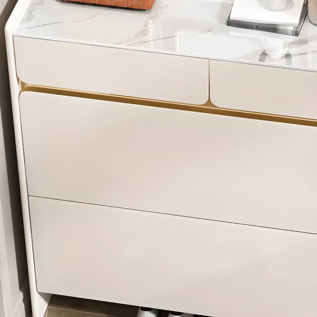 Entryway Glam White Wood Shoe Cabinet with Drawers Image - 8