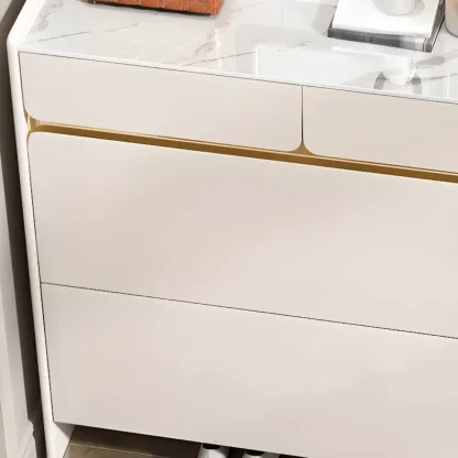 Entryway Glam White Wood Shoe Cabinet with Drawers Image - 8