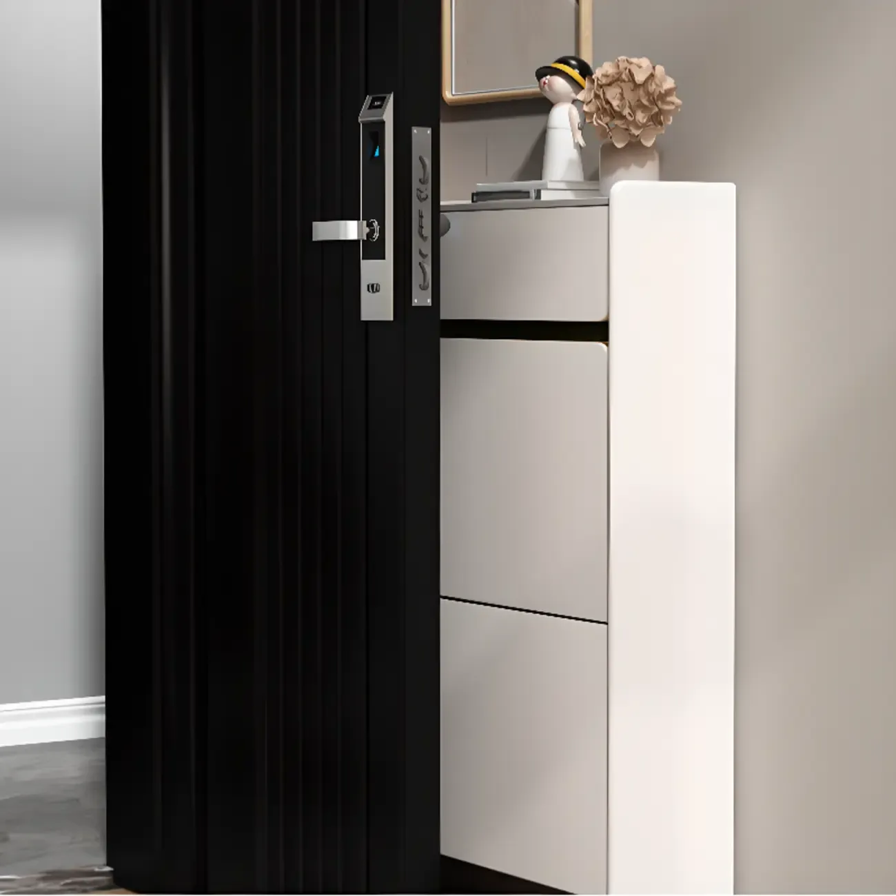 Entryway Glam White Wood Shoe Cabinet with Drawers Image - 9