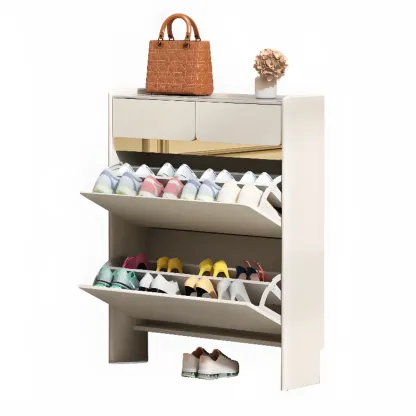 Entryway Glam White Wood Shoe Cabinet with Drawers Image - 12