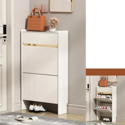 Entryway Glam White Wood Shoe Cabinet with Drawers Image - 17