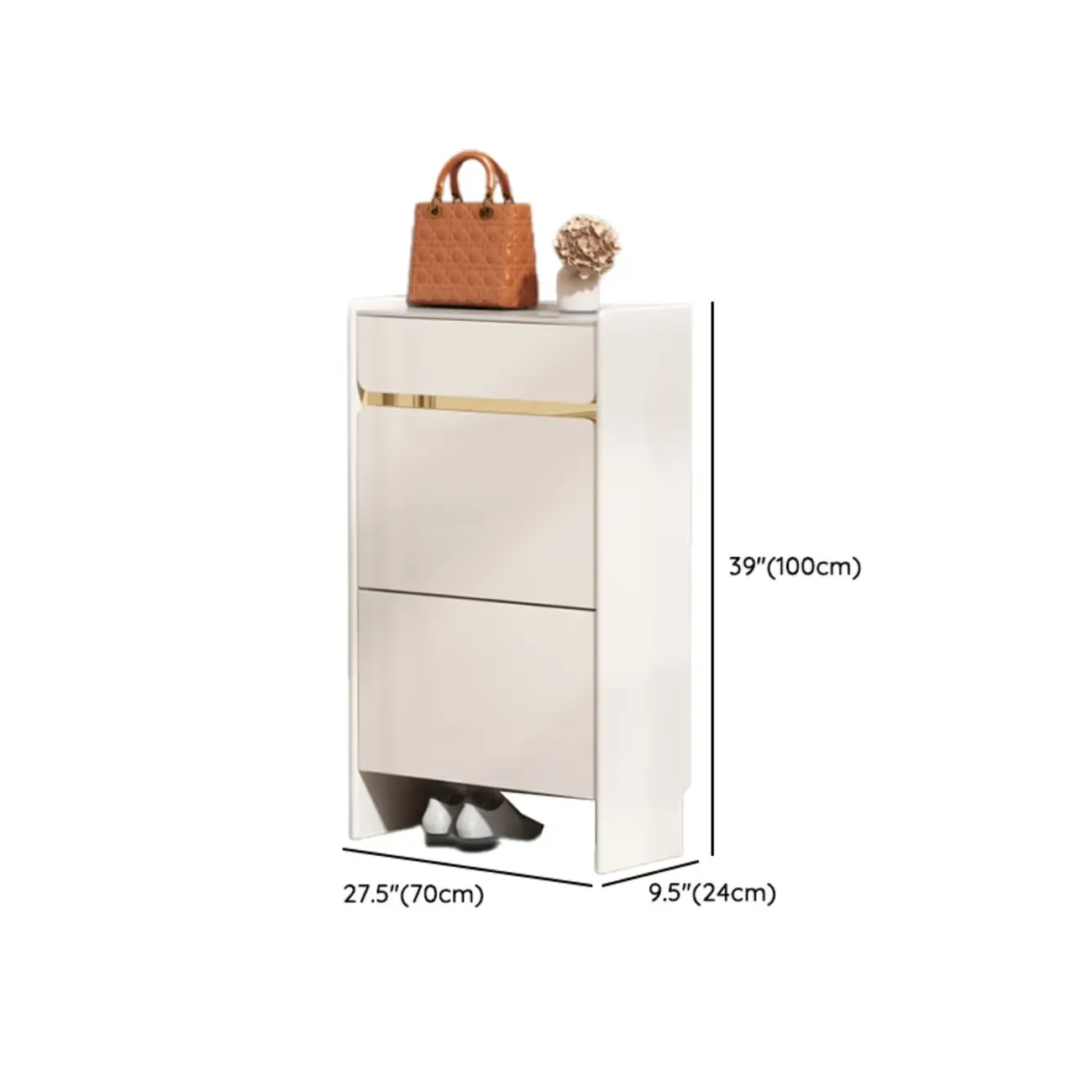 Entryway Glam White Wood Shoe Cabinet with Drawers Image - 21
