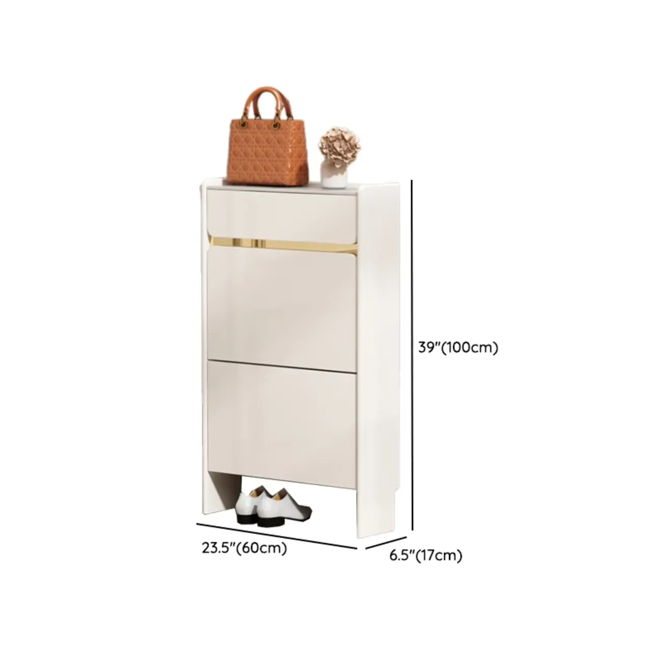 Entryway Glam White Wood Shoe Cabinet with Drawers Image - 23