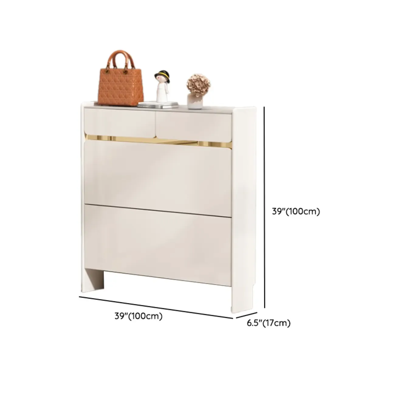 Entryway Glam White Wood Shoe Cabinet with Drawers Image - 26