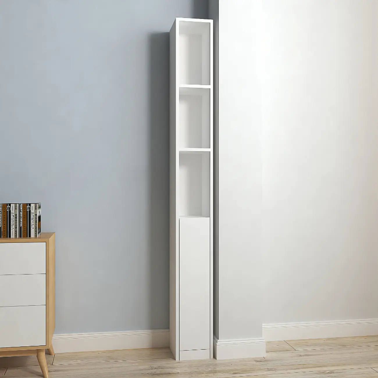 Sleek Modern Rectangle Lumber Tall Shelf Display Cabinet Image - 2 | homeyfad