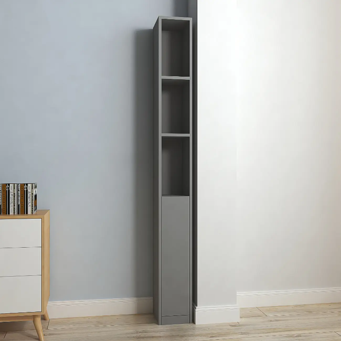 Sleek Modern Rectangle Lumber Tall Shelf Display Cabinet Image - 4 | homeyfad