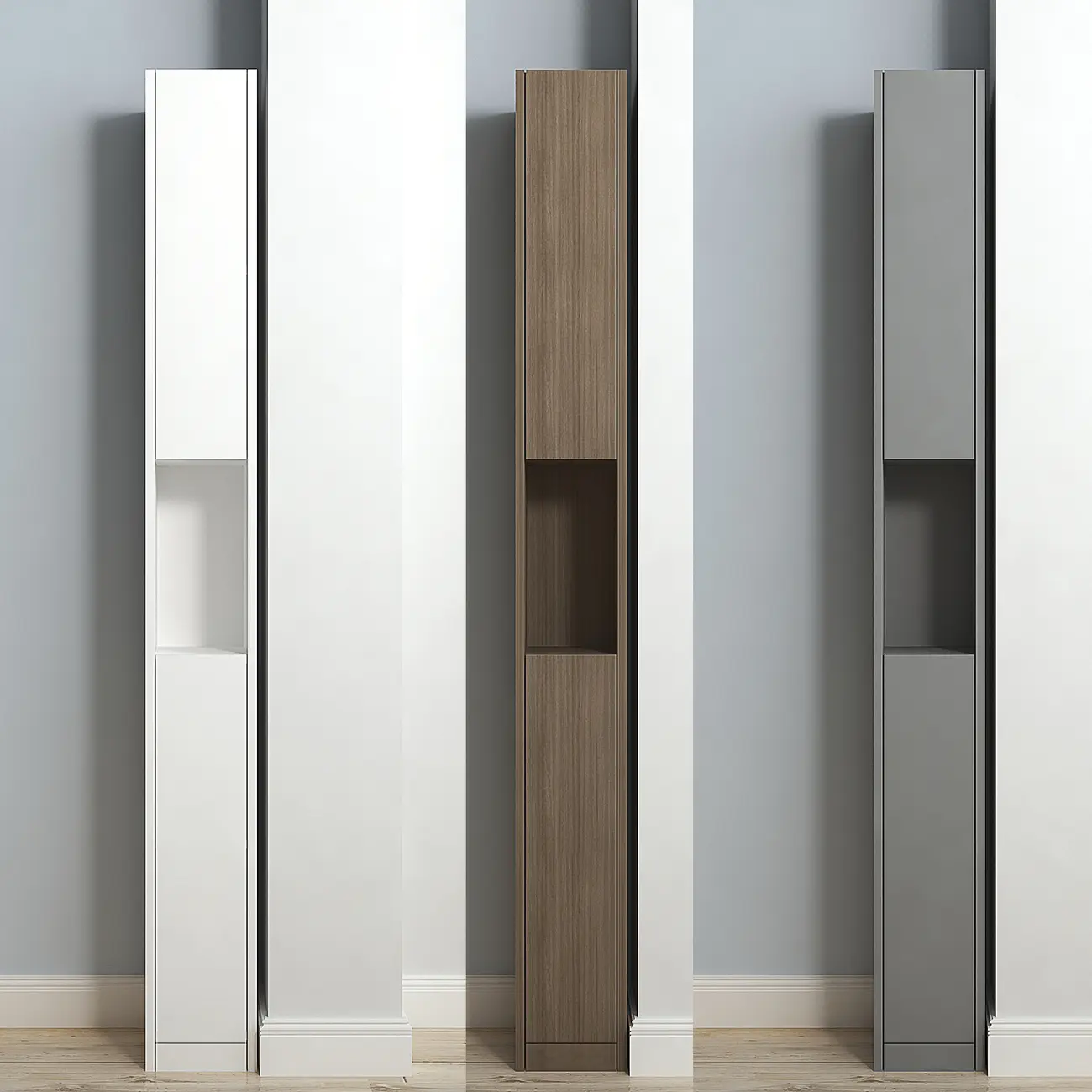 Sleek Modern Rectangle Lumber Tall Shelf Display Cabinet Image - 12 | homeyfad