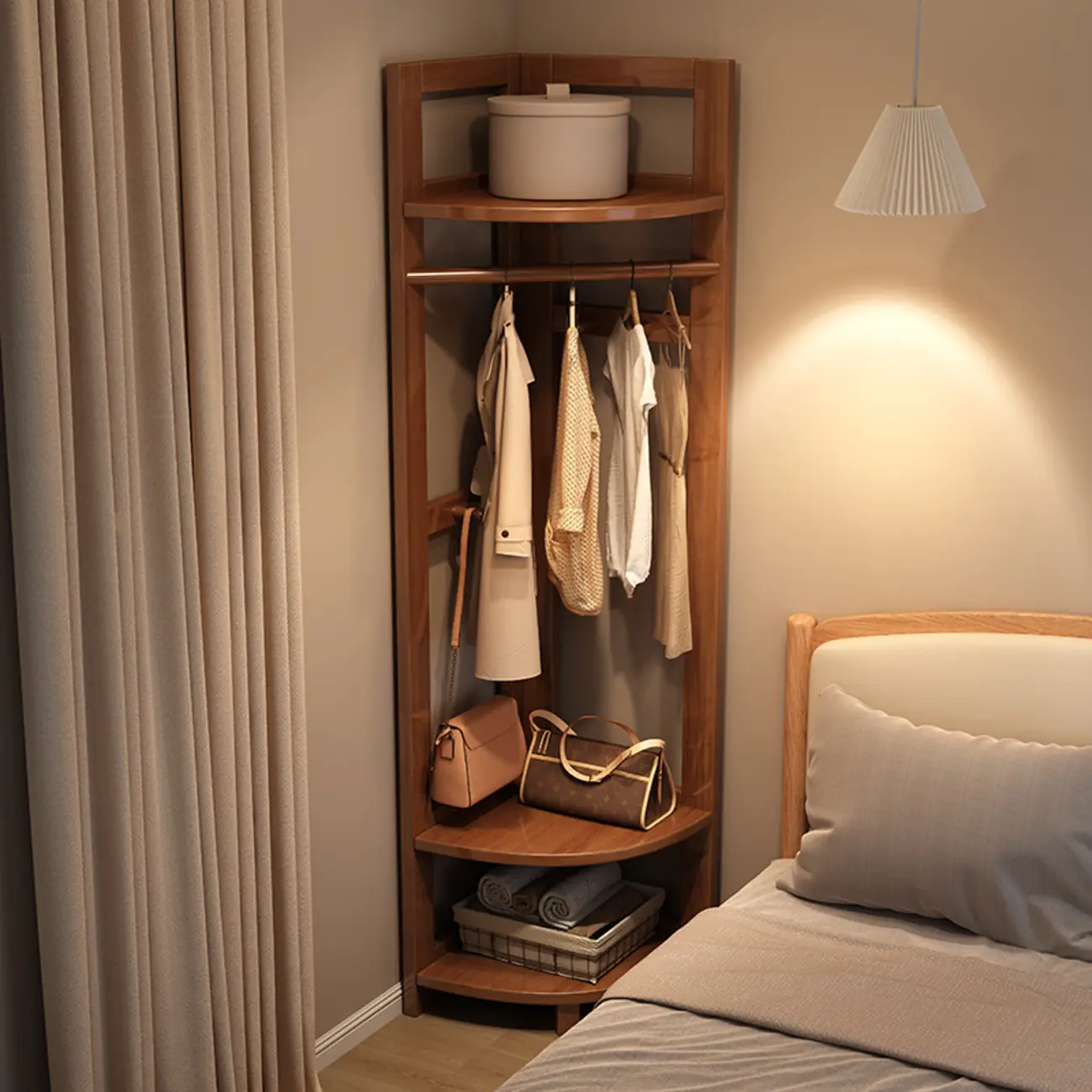 Modern Corner Wood Hooks Coat Rack with Shelves Image - 1 | homeyfad